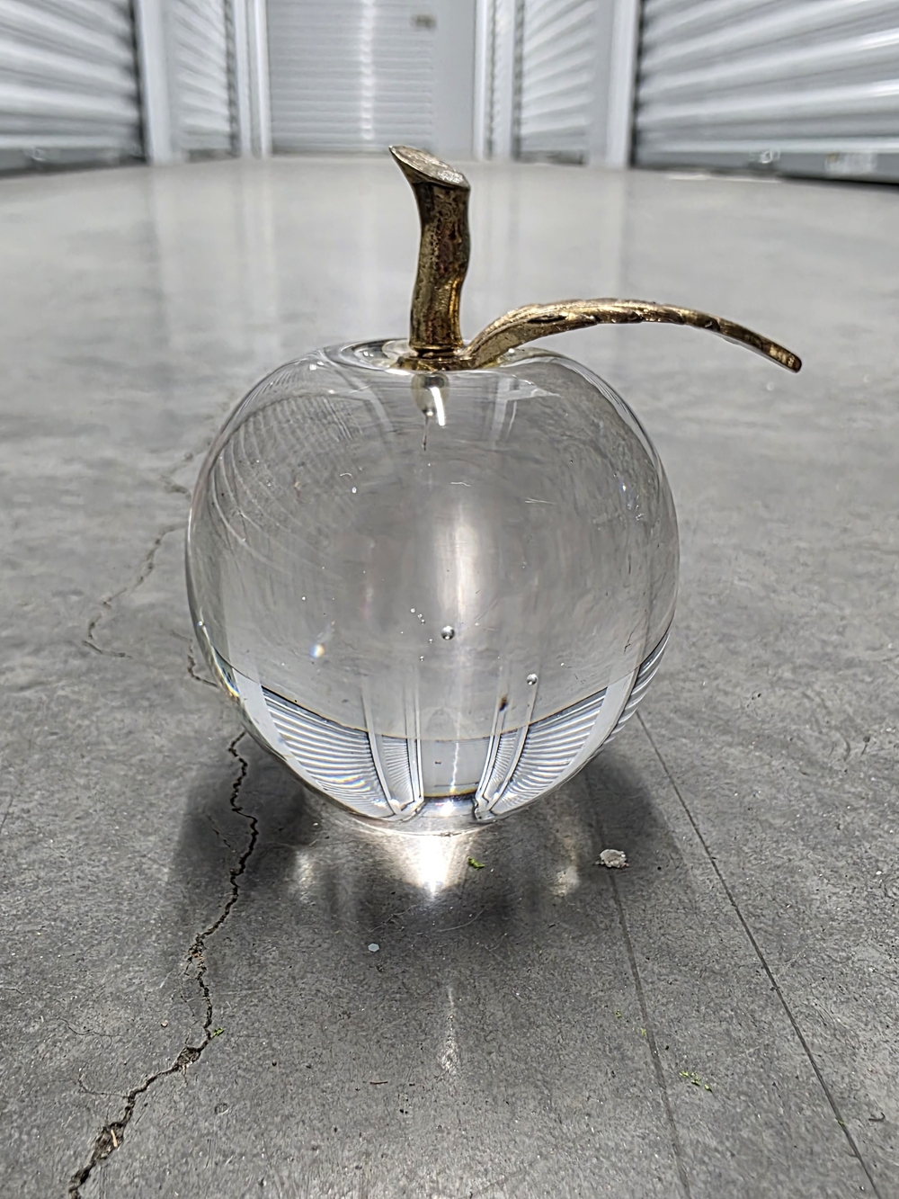 Clear Glass Apple Sculpture with Gold Stem - Decorative Home Art